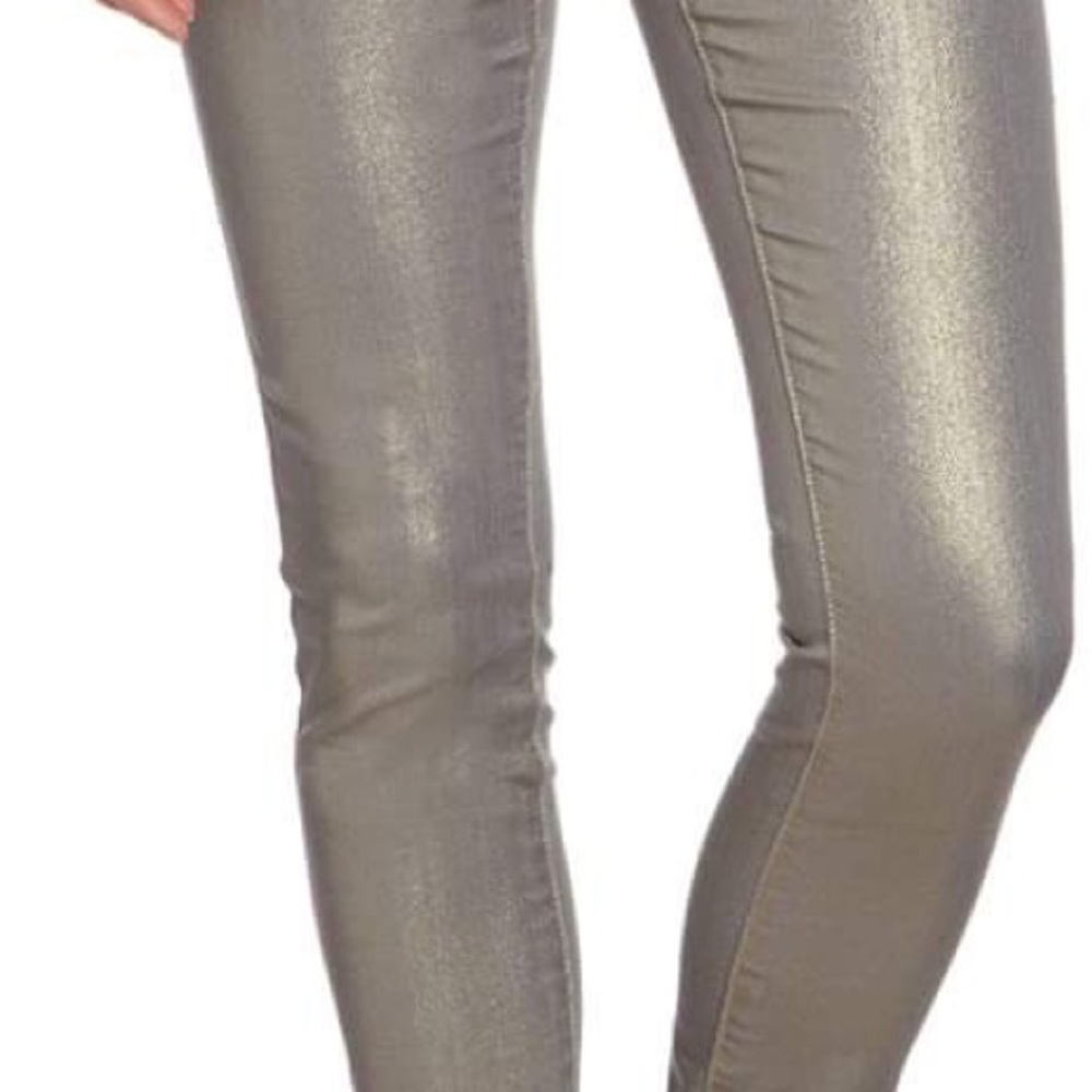 VERA MODA GOLD SKINY MID RISE PARTY PANTS